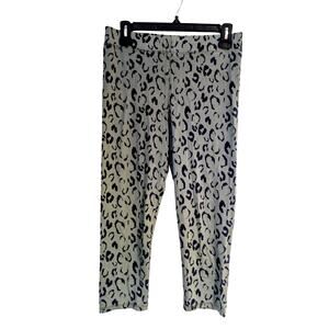 Boden Cropped Pants US 10 Green Navy Animal Print Stretch Leggings Pull-On